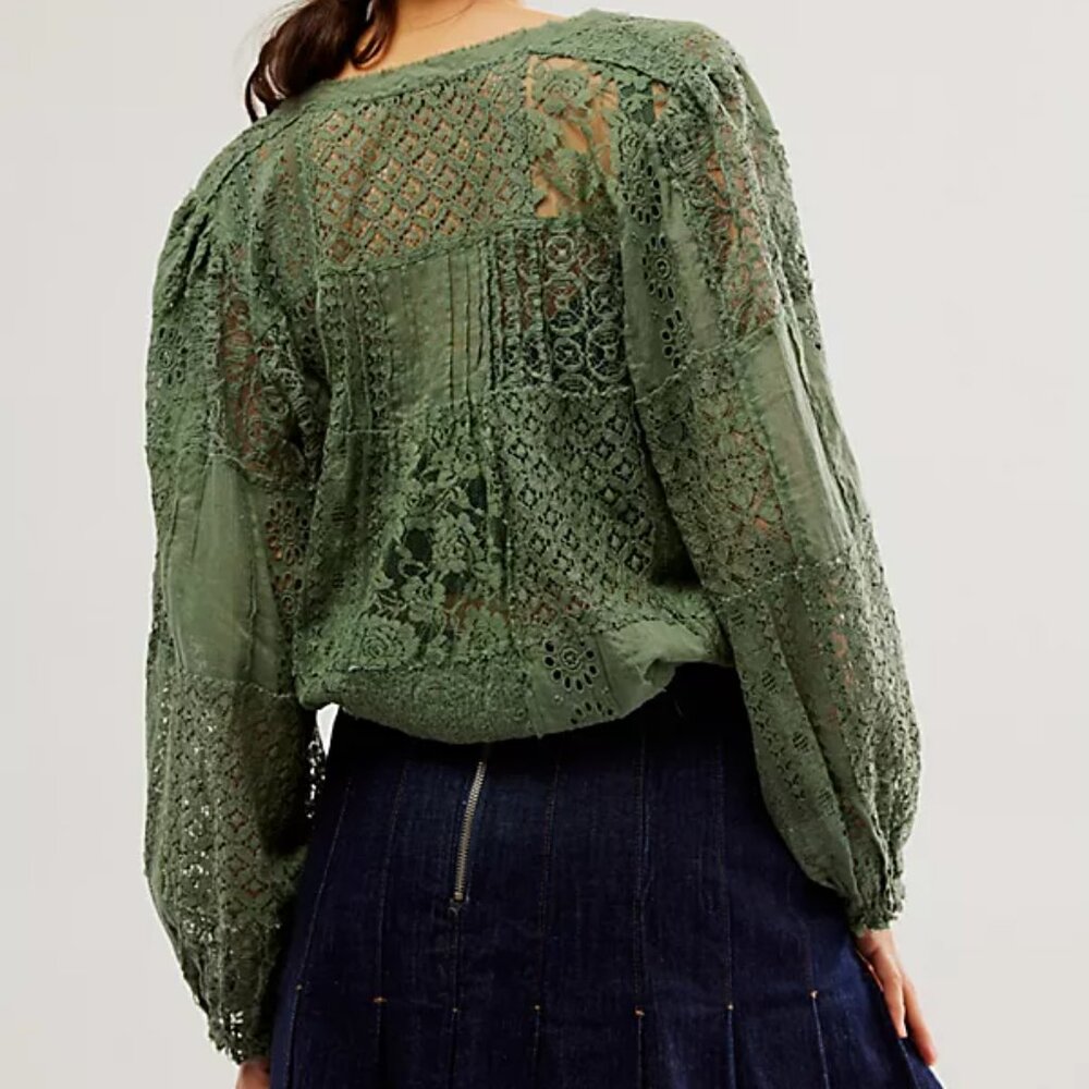 Free People FP One Naya Lace Top Green XS Extra Small - Picture 2 of 7